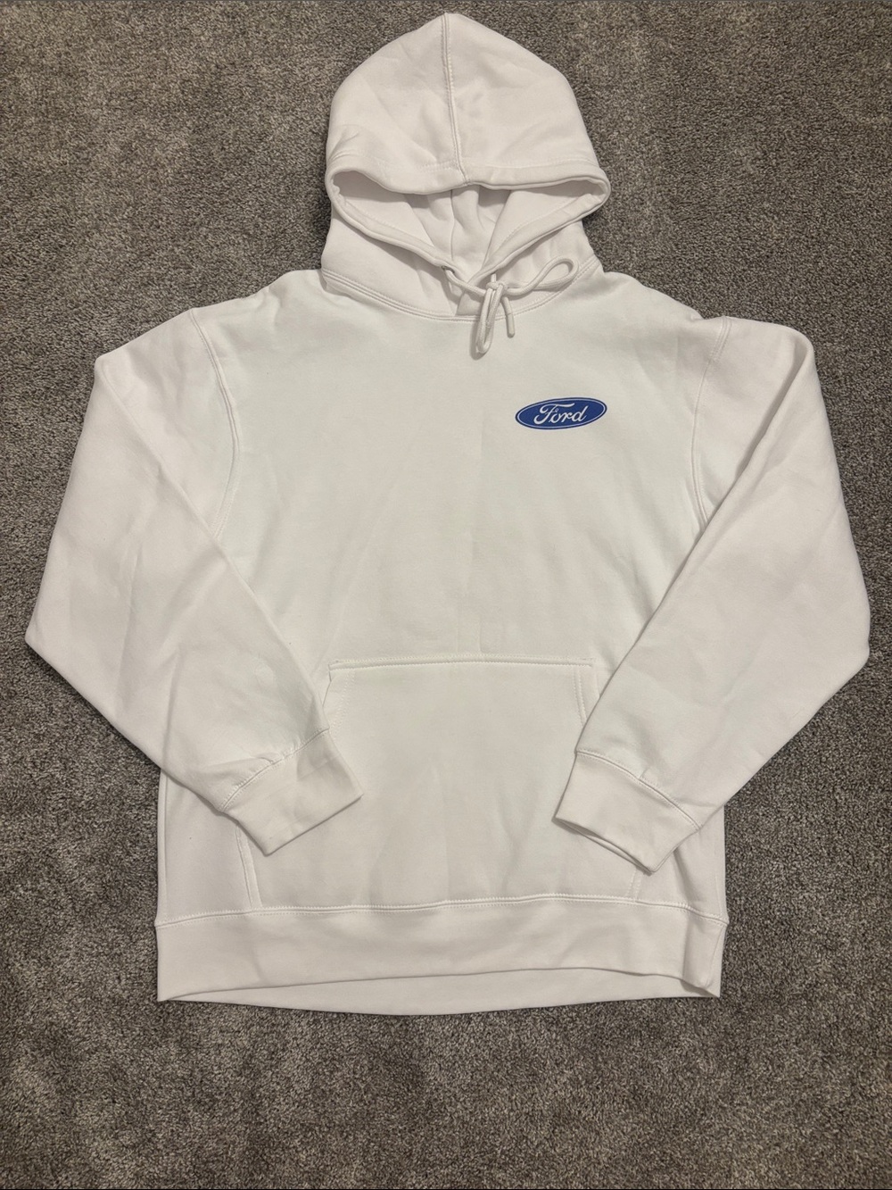 Ford White Crewneck Hoodie with Blue Logo